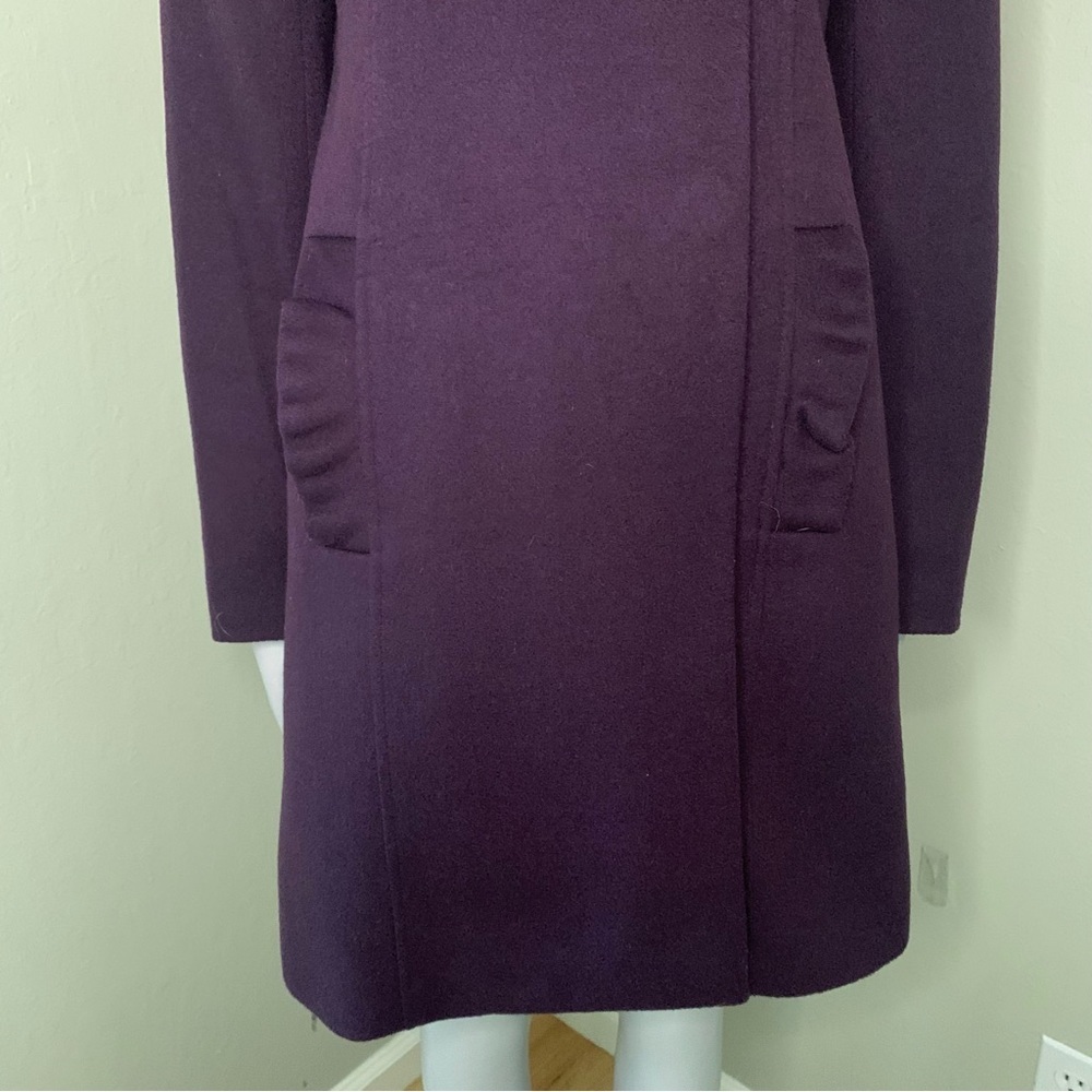 TIBI Wool Eggplant Plum Coat With Ruffle Detail and Toggle Closure Size 6 - Picture 7 of 16